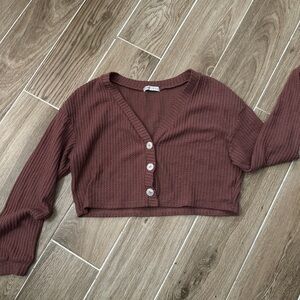 Brown Cropped Cardigan with Buttons